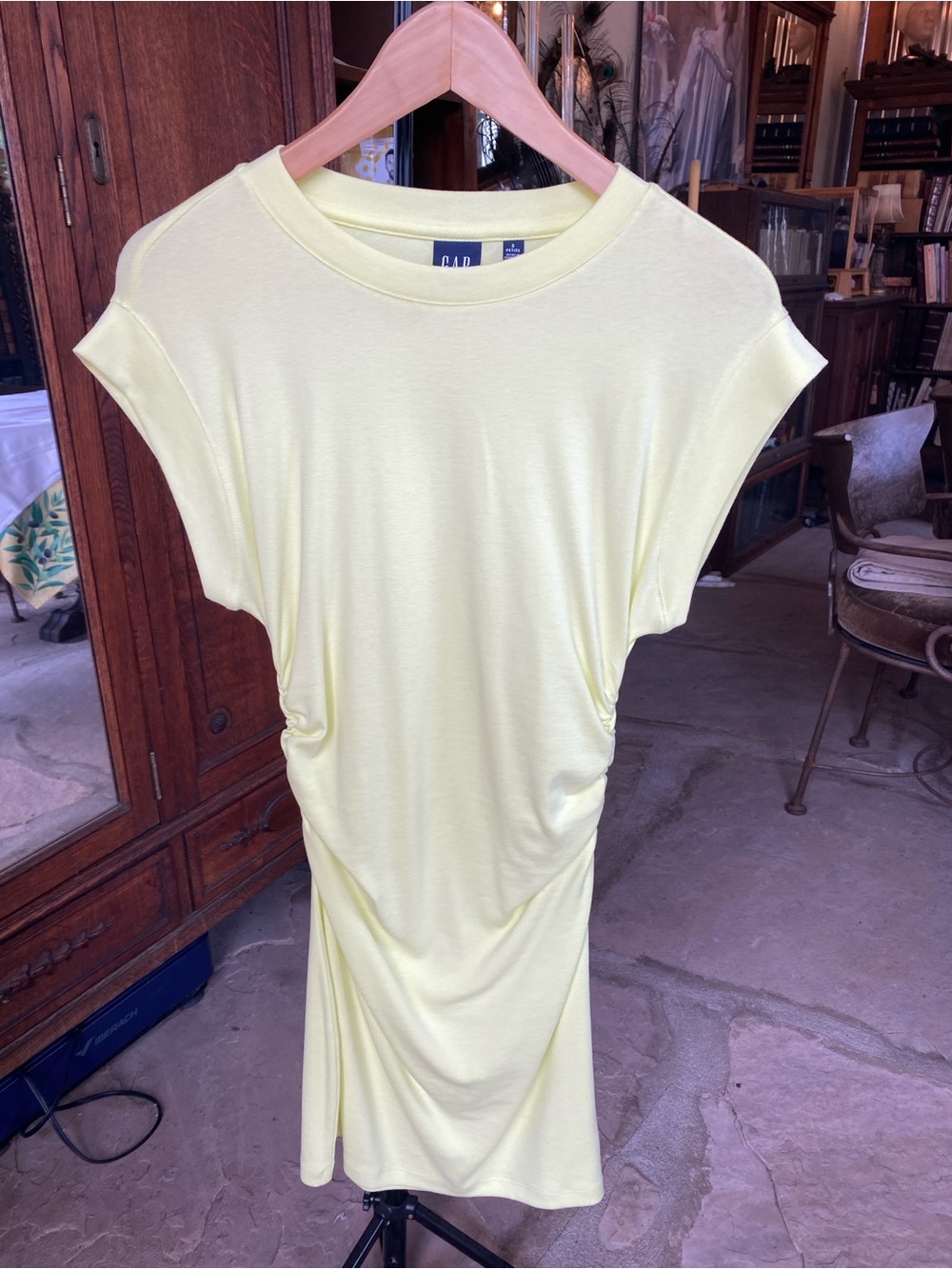 GAP Pale Yellow Ruched Midi T-Shirt Dress